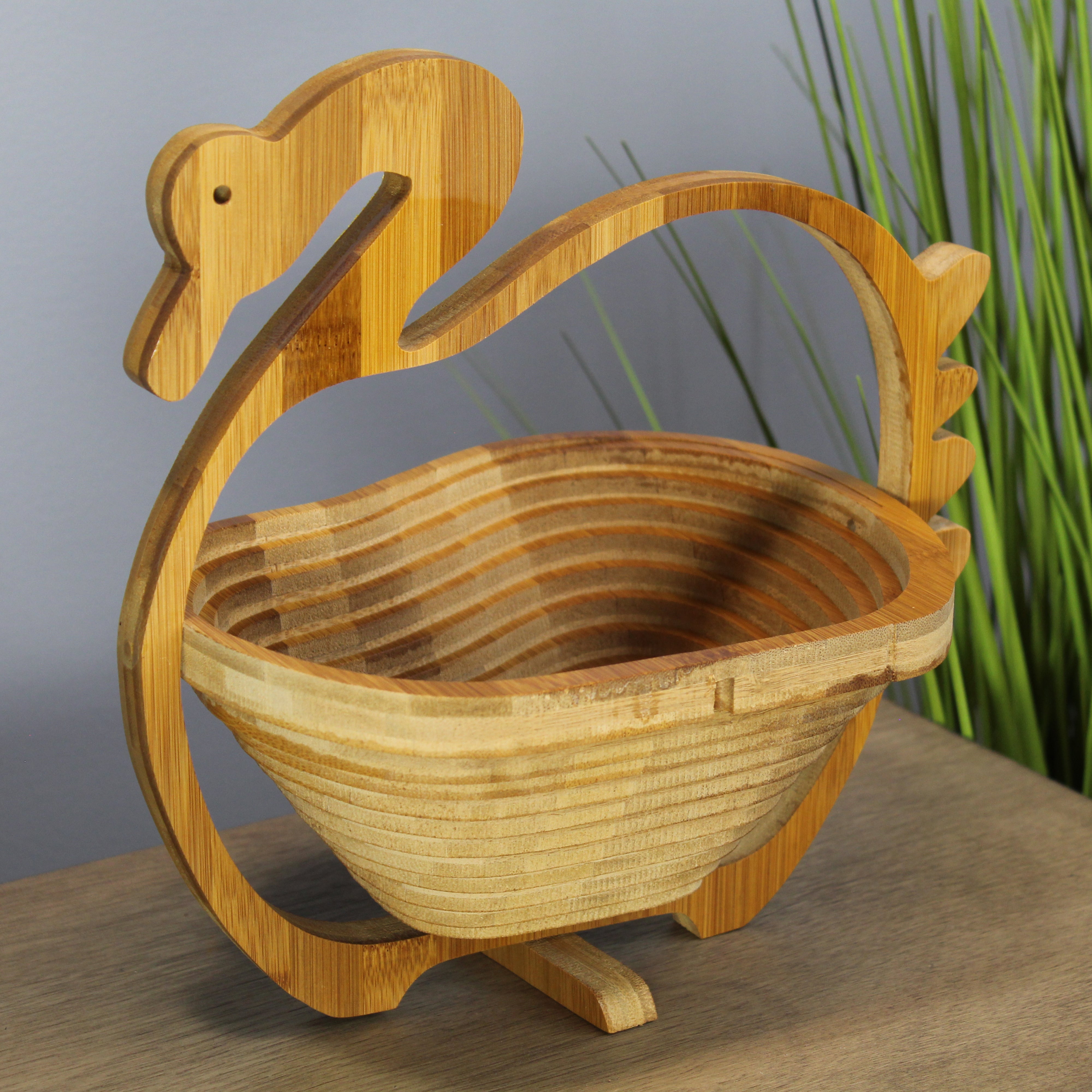 Natural Geo Handcarved Wooden Decorative Collapsible Nuts Basket