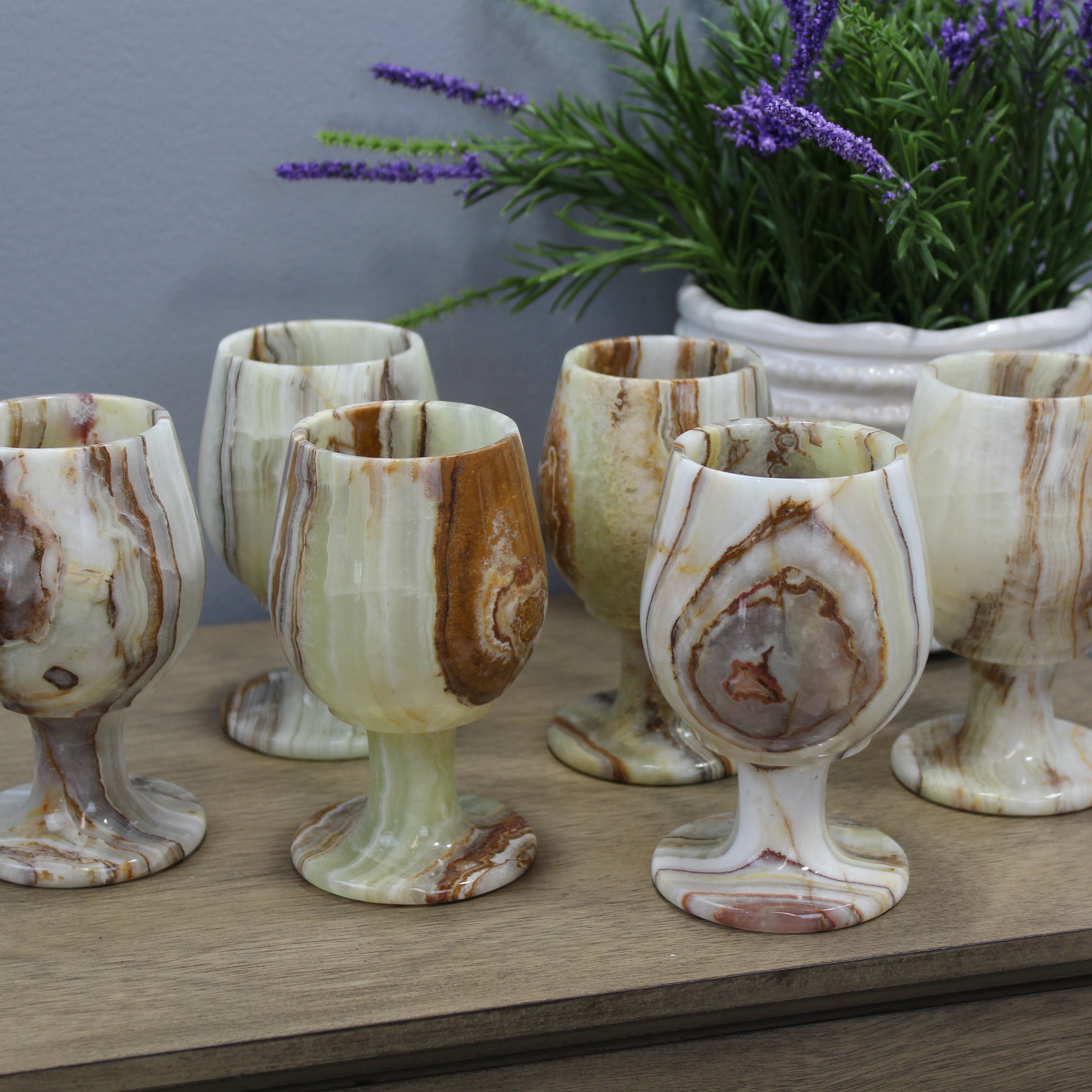 Natural Geo Decorative Handcrafted Onyx Glass (Set of 6) – Natural